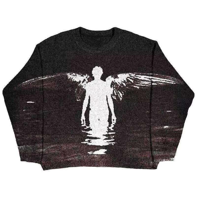 Dark Angel Knitwear Sweater Male 2024 New Winter Wool Pullovers Hip Hop Haruku Men's Jumpers Women's Y2k Vintage Knit Sweaters