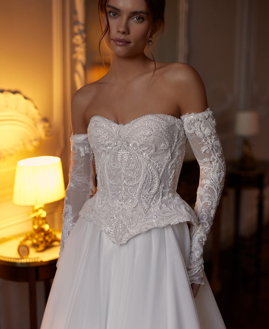 Elegant A Line Women Wedding Dress Strapless Removable Sleeves Bridal Gowns Sequins Lace Backless Sweep Train Dress Customized vestidos de novia