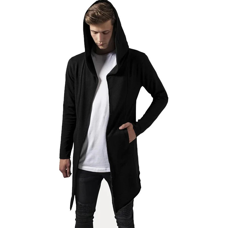 Mens Hooded Cardigan Trench Coat Streetwear Solid Color Windbreaker with Hood AutumnWinter Jackets Men 250814
