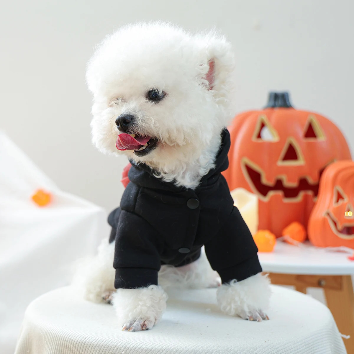 1PC Silver Skull Halloween Sweater Dog Black Hooded Sparkle Dark Series Little Demon Pet Funny Open Button Jacket 250814