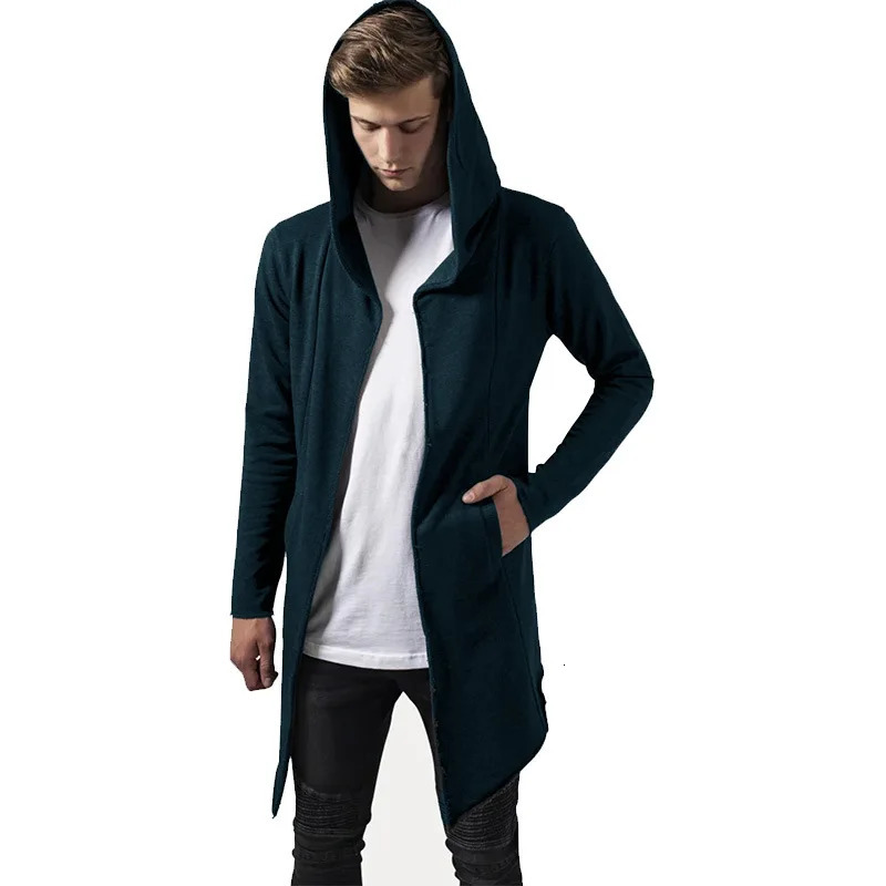 Mens Hooded Cardigan Trench Coat Streetwear Solid Color Windbreaker with Hood AutumnWinter Jackets Men 250814