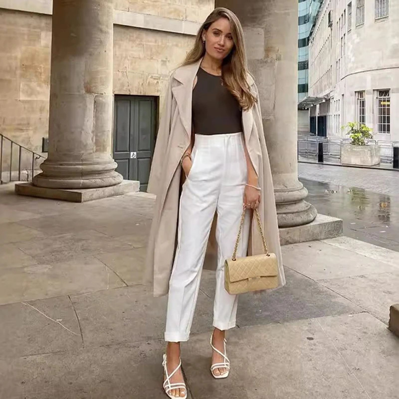 Simple Casual Trousers Pockets Zipper Office Ladys Summer Women Solid Suit Pants Pencil Elegant AllMatch Fashion 250808