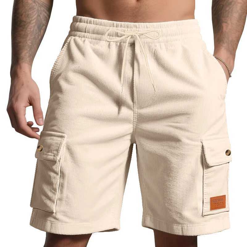High-Quality Corduroy Solid-Colored Shorts For Men In Summer Casual Shorts With Leather Labels And Trendy Beach Sports Shorts Y250814