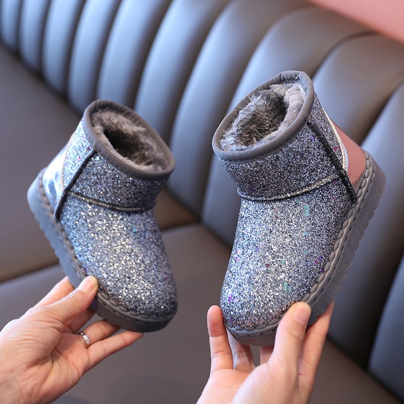 Girl Princess Thick Velvet Boots Toddler Fashion Plush Warm Kids Snow Boots Winter Kidsnest New Children's Girls Sequined Cotton Shining Shoes Si