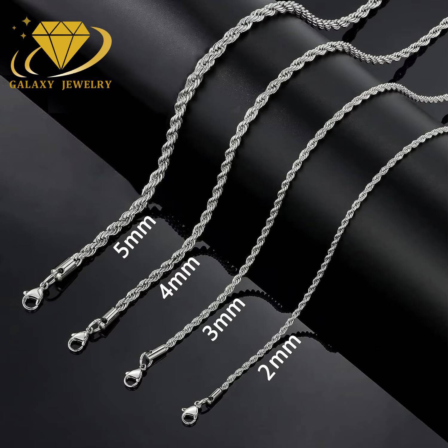 Hip Hop Jewelry 925 Silver Gold Plated Rope Chain Necklace Factory Wholesale Making Machine Rope Chains for Men