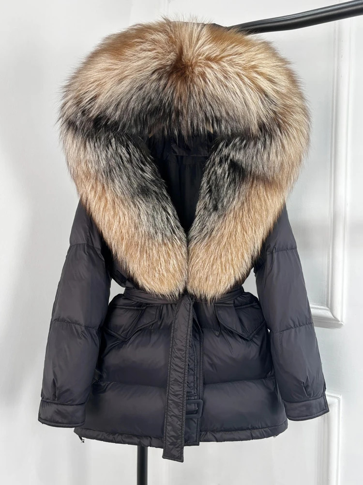 Janveny Large Fox Fur Collar Hooded Winter Puffer Jacket Women Thick Warm Duck Down Coat Female Parkas Outwear 250811