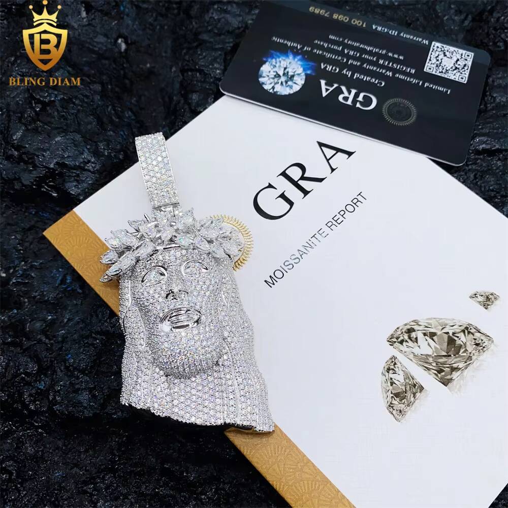 Luxury Iced Out Hip Hop Jewelry Jesus Vvs Moissanite Iced Out Pendant 925 Sterling Silver Rose Gold Plated