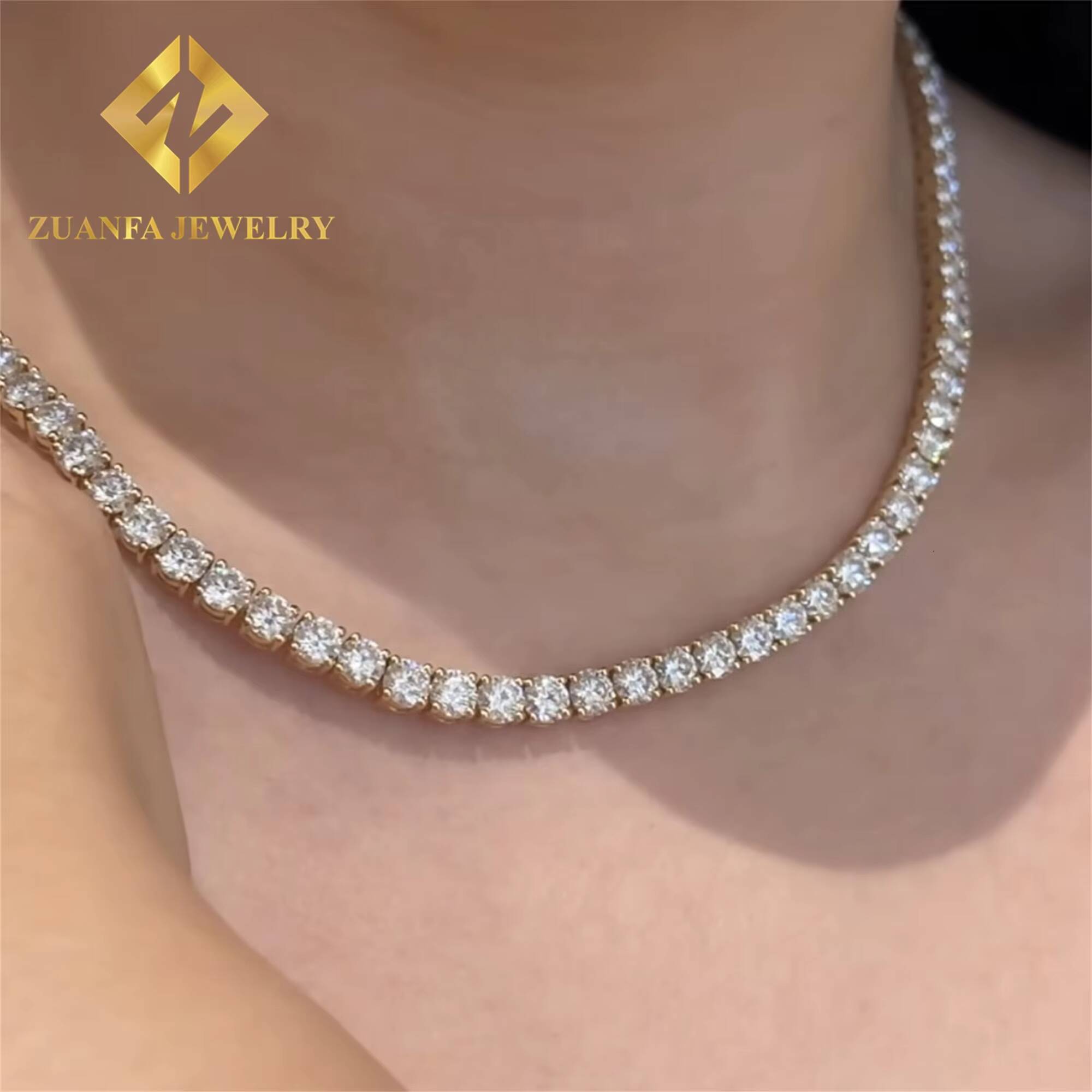 Popular Style 10k Solid Real Gold Iced Out Jewelry Hip Hop Brilliant Cut 4mm Lab Grown Diamond Tennis Chain Necklace Bracelet M