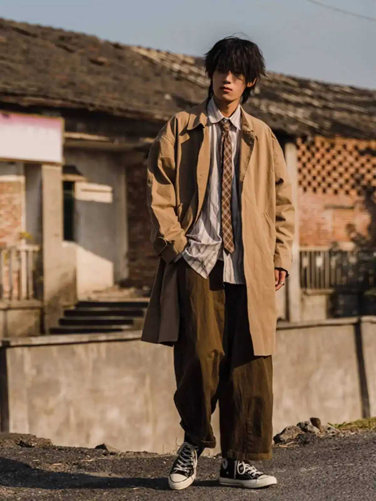 Korean Style Trench Coat Men Streetwear Windbreaker Men Solid Business Casual Loose Sash Fashion Long Overcoat W250815