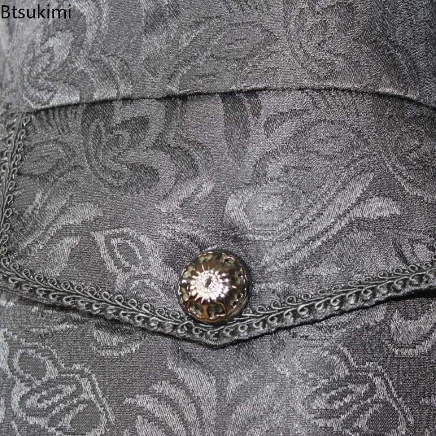 2025 New Mens Gothic Steampunk Overcoat Medieval Renaissance Vintage Jacquard Stand Collar Long Jackets Fashion Cosplay Costume W250815