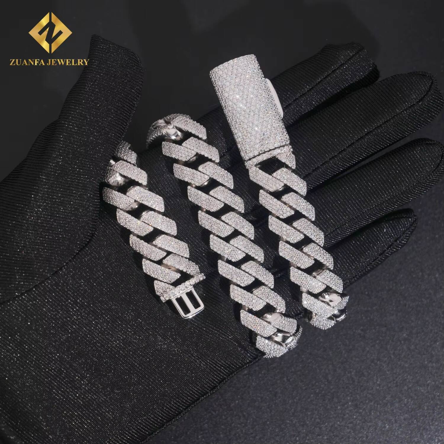 Luxury VVS 4 Rows 15mm Miami Hip Hop Fine Jewelry Lab Moissanite Diamond Men Necklace Cuban Link Chain