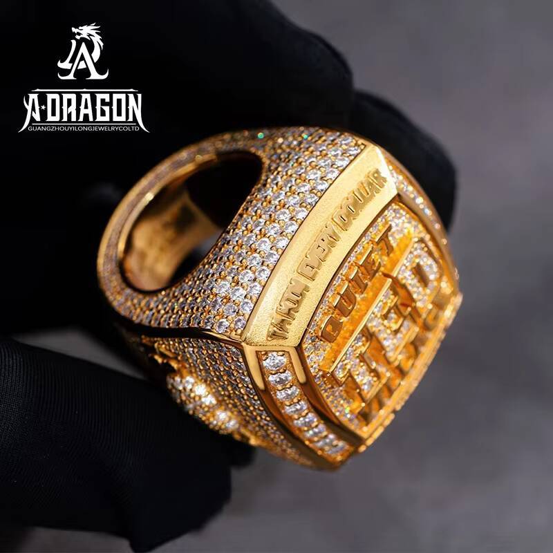 VVS Moissanite Hip Hop Dia Bling Rectangular Gold Plated Sterling Sier Finger Band Ring Jewelry Fine for Men