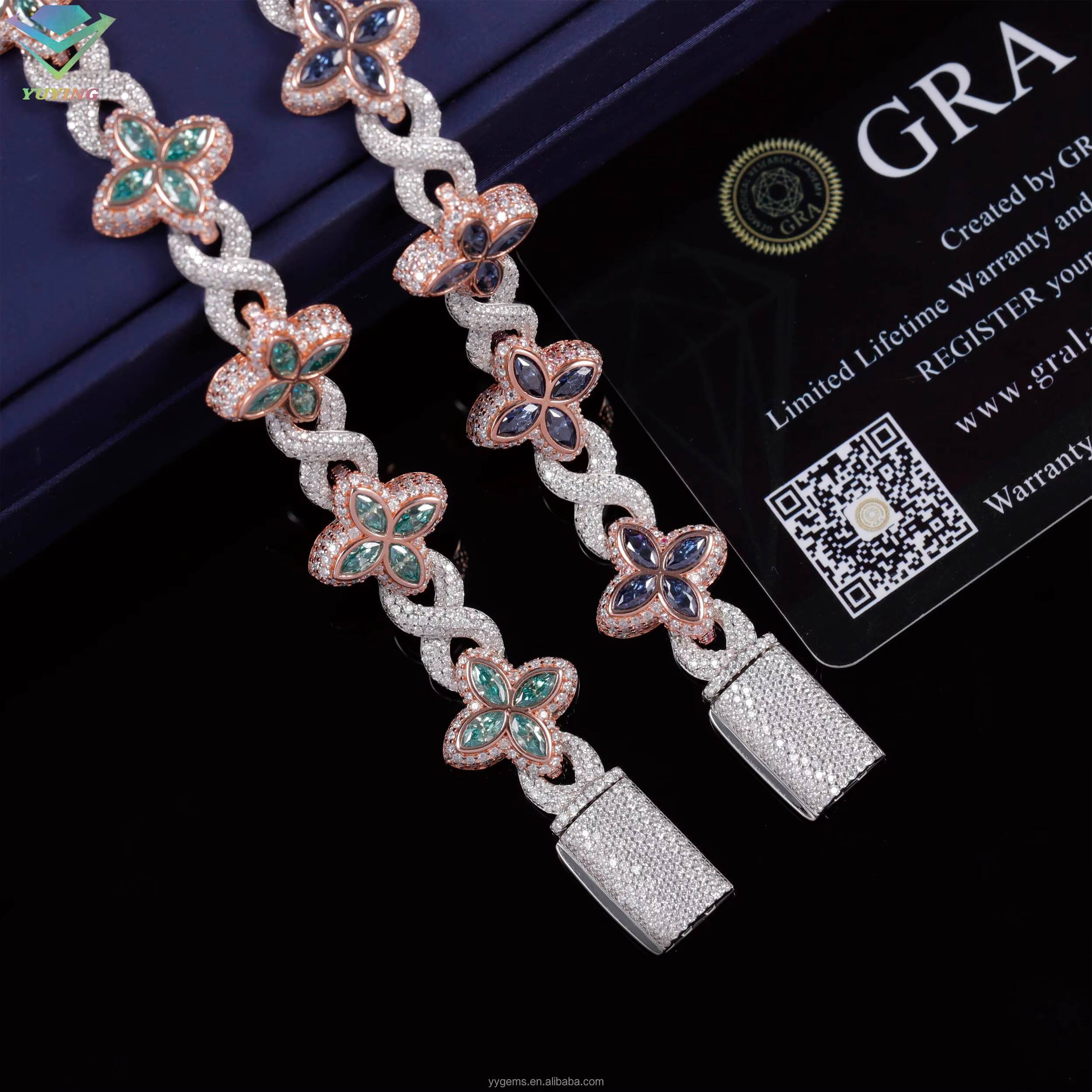 New Arrival Infinity Link Clover Bracelet 100% Pass Tester S925 Silver Color Marquise Moissanite Diamond Clover Cuban Bracelet