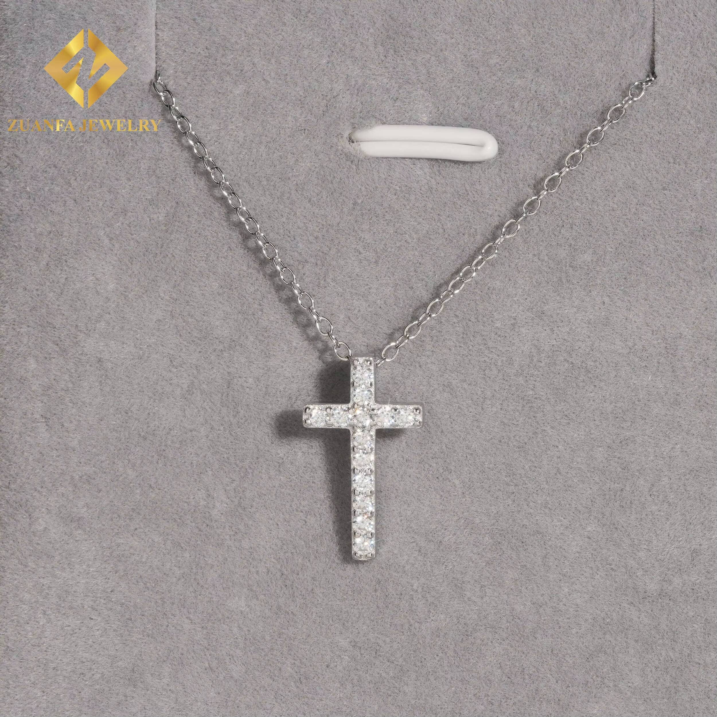 Iced Out Classic Round Cut Women Link Chain 925 Sterling Silver VVS Moissanite Diamond Women Jewelry Cross Pendant Necklace