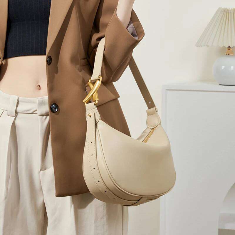 Burminsa Cowhide Genuine Leather Underarm Shoulder Bags For Women 2025 Designer Crescent Purses Half Moon Ladies Handbags 20250815