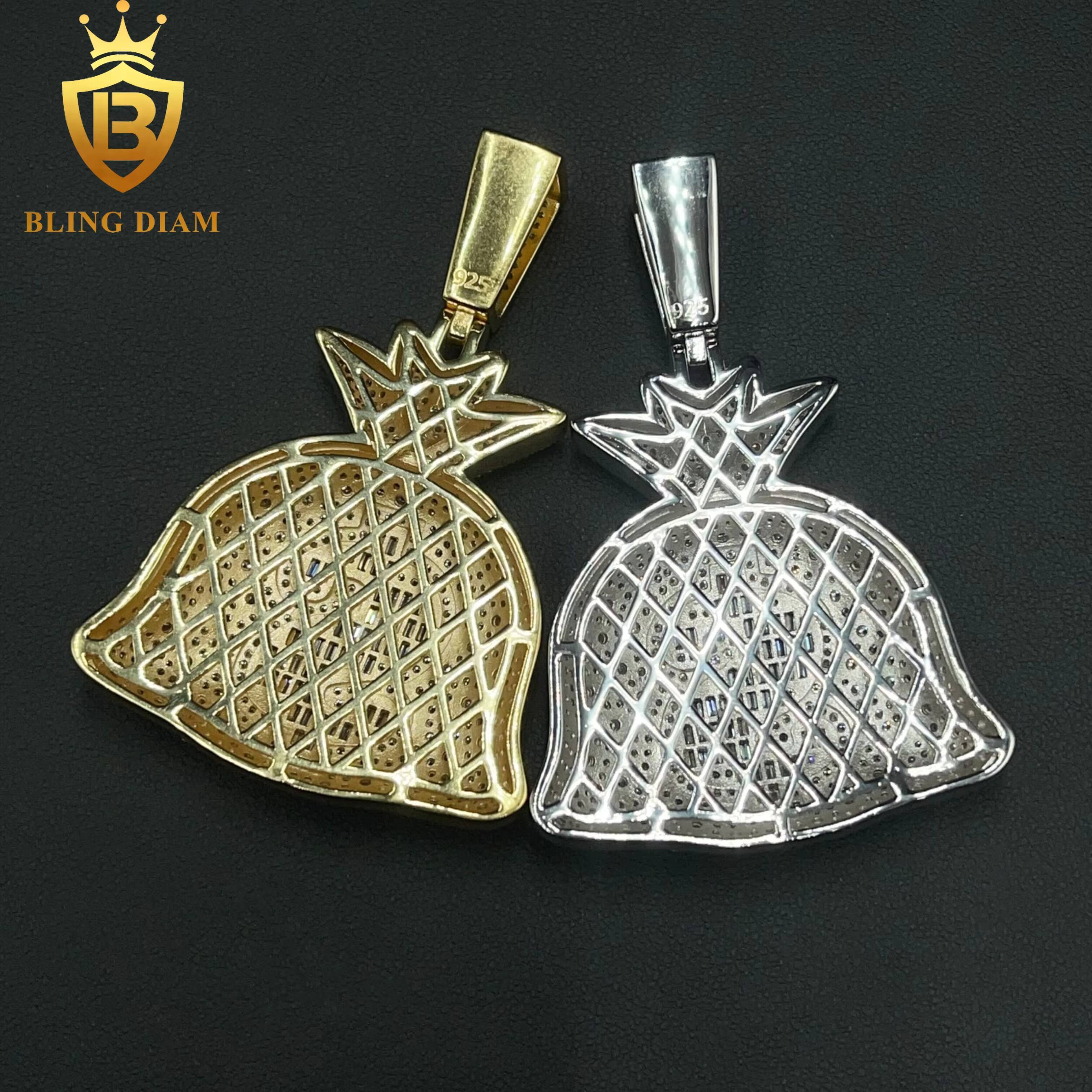 Hip Hop Rapper Style Jewelry 925 Sterling Silver VVS Moissanite Charm Money Bag Custom Pendants