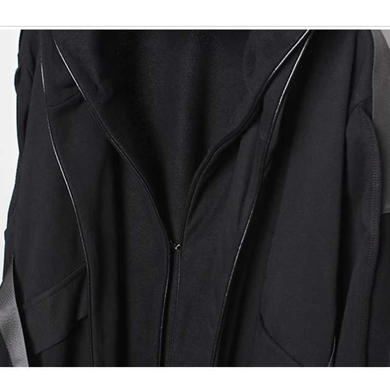 Men Fake Two Trench Jacket Windbreaker Men Gothic Punk Streetwear Long Jacket Coat Function Hoodie Black Clothes W250815