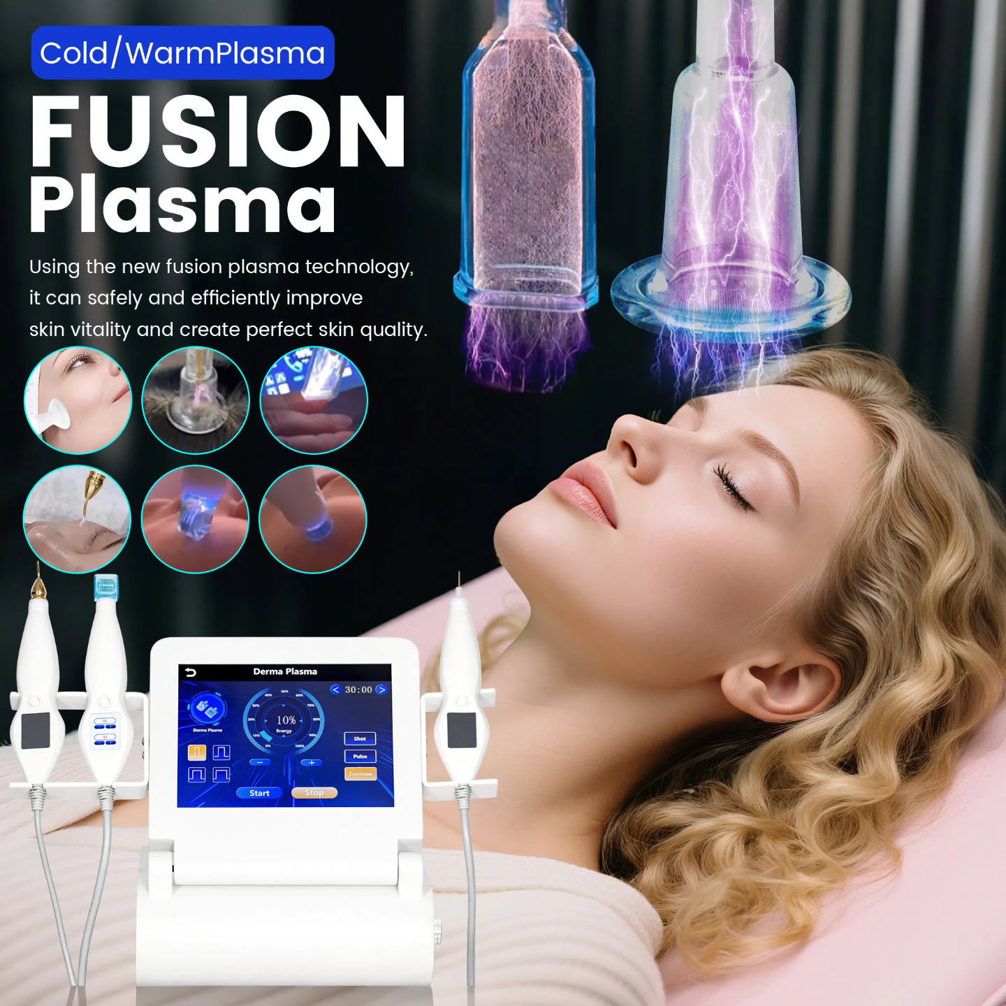 6 In 1 Factory Supply Pigmentation Treatment Plasma Machine Device Easy Adjust Energy Hot And Cold Therapy Skin Care Tool
