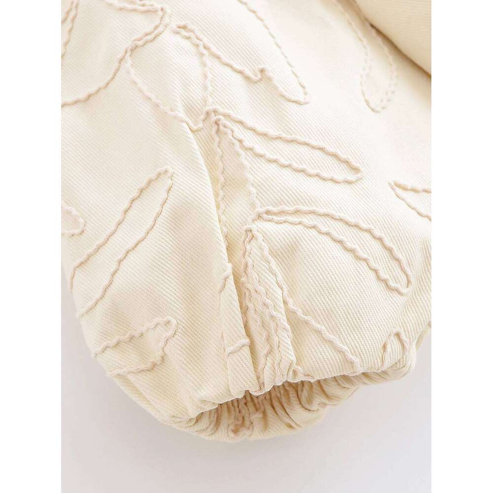 Designer Clothing 2025 Women's Cropped Jacket With Floral Embroidery And Puff Sleeves Zipper - Front Design For A Trendy Look