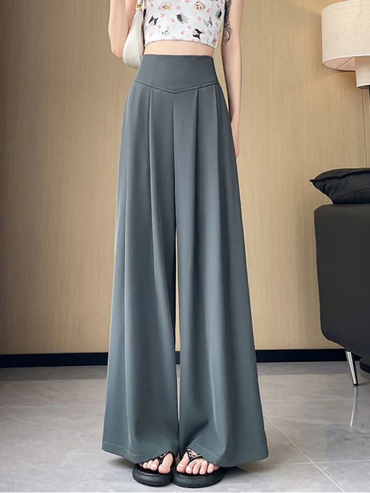 Zoki Loose Casual Suit Wide Leg Pant Women Elegant Korean High Waist Fashion Trousers Chic Simple Solid Female Black Pants 250808