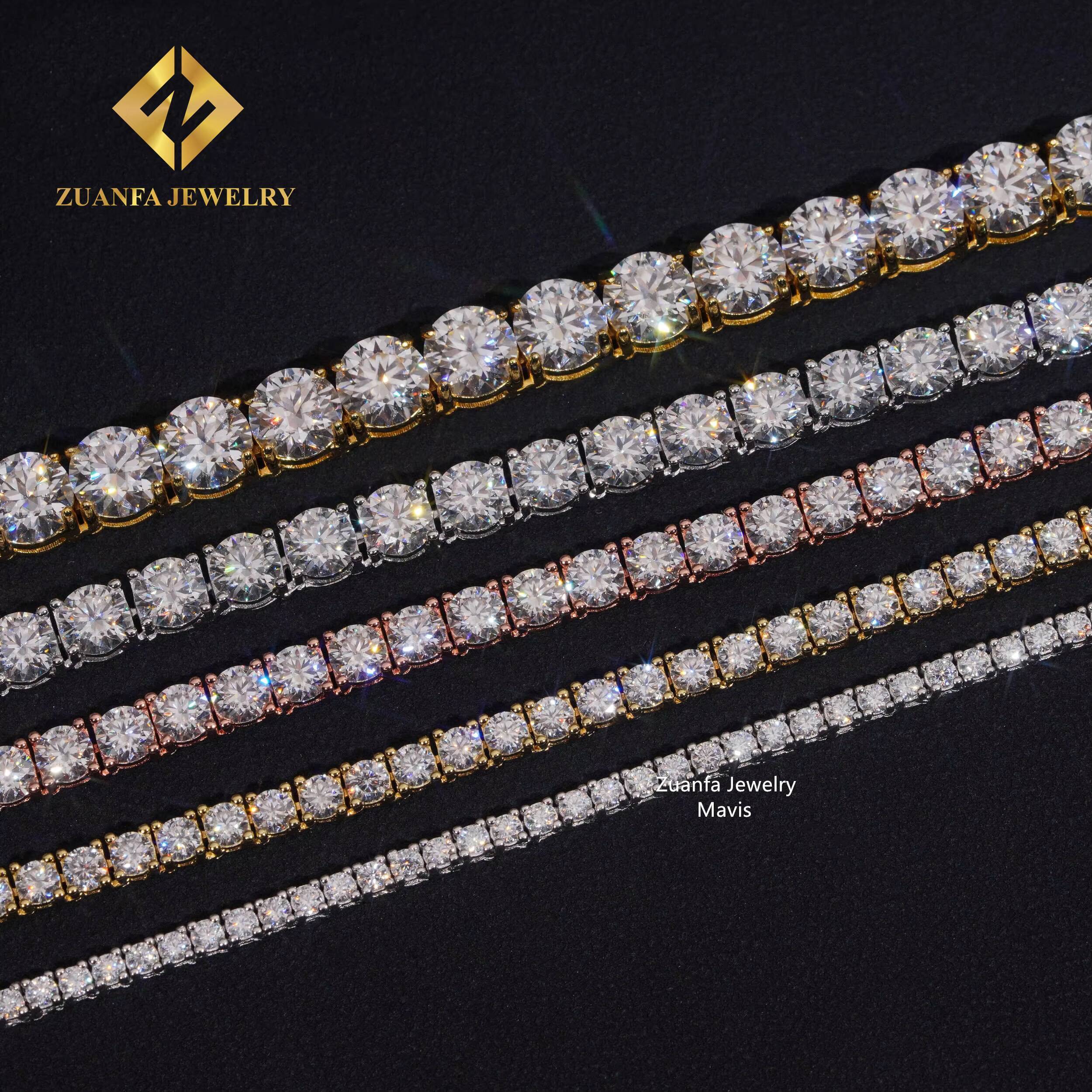 Wholesale Price 2.0mm-6.5mm Stock 925 Sterling Silver Necklace VVS Moissanite Hip Hop Jewelry Iced Out Diamond Tennis Chain