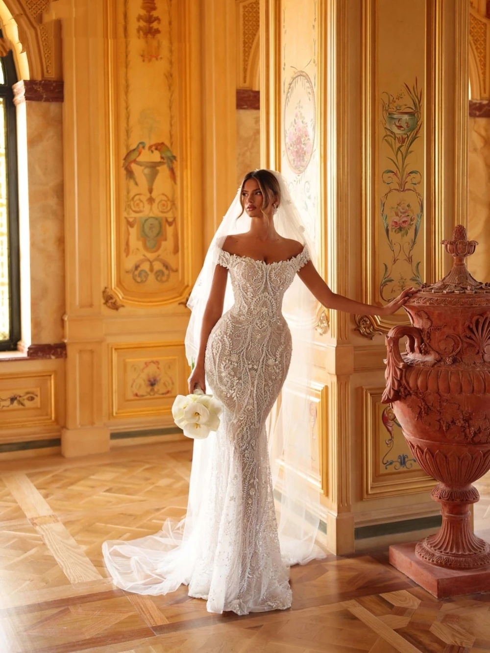 Graceful Wedding Dresses Appliques Off the Shoulder Bridal Gowns Lace Sequins Mermaid Floor Length Customized Vestidos De Novia Plus Size