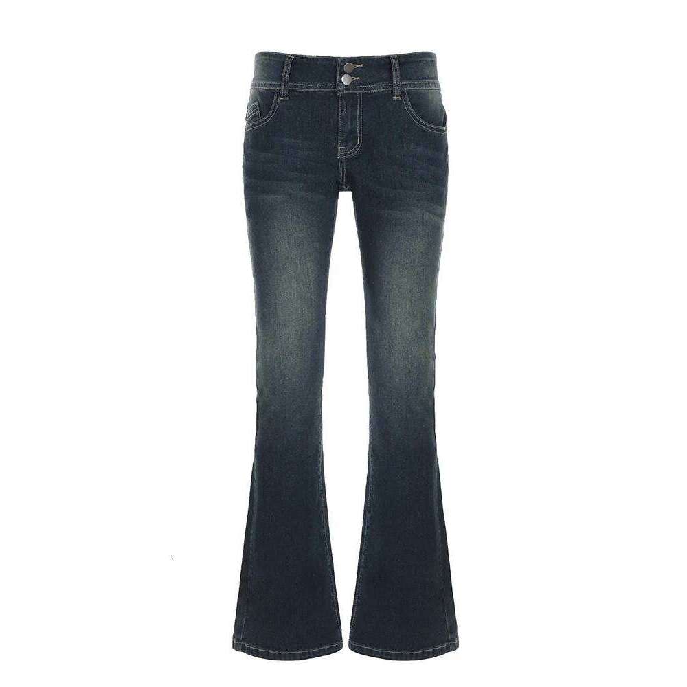 Weekeep Vintage y2k Flared Retro Button-up Low Rise Casual Denim Pants Haruku 2000s Trousers Basic Aesthetic Mom Jeans