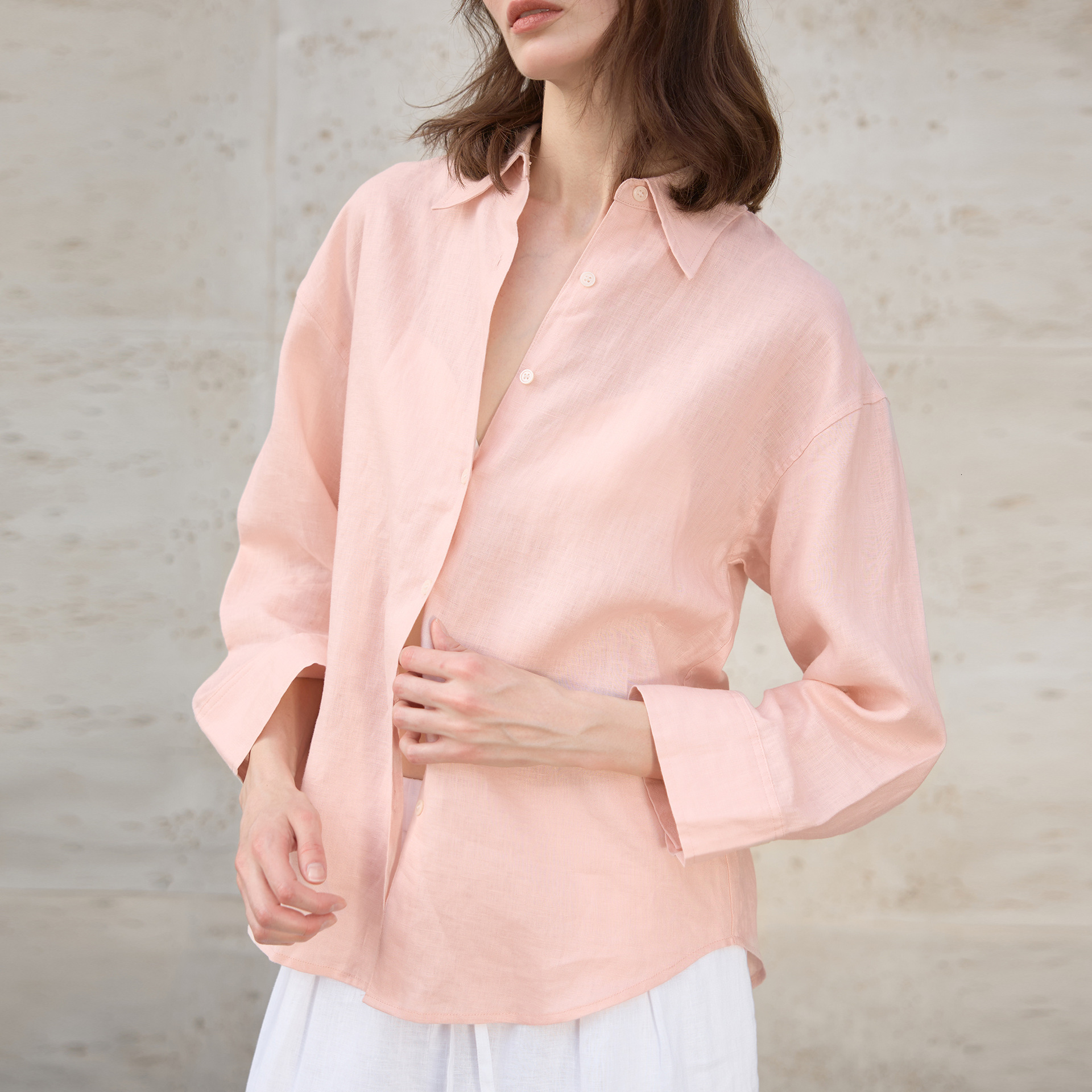 Old Style Pink Linen Loose Summer Relaxed Simple Commuting Cool Sun Protection Long Sleeve Shirt