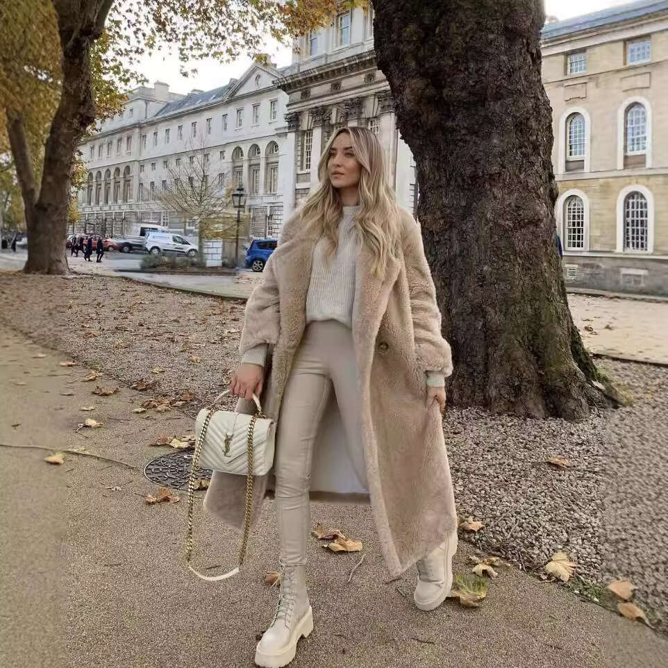 Winter Jacket Women Long Coat Wool Woven Fabric Thick Warm Outerwear Oversize Fashion Streetwear Teddy Bear Coats