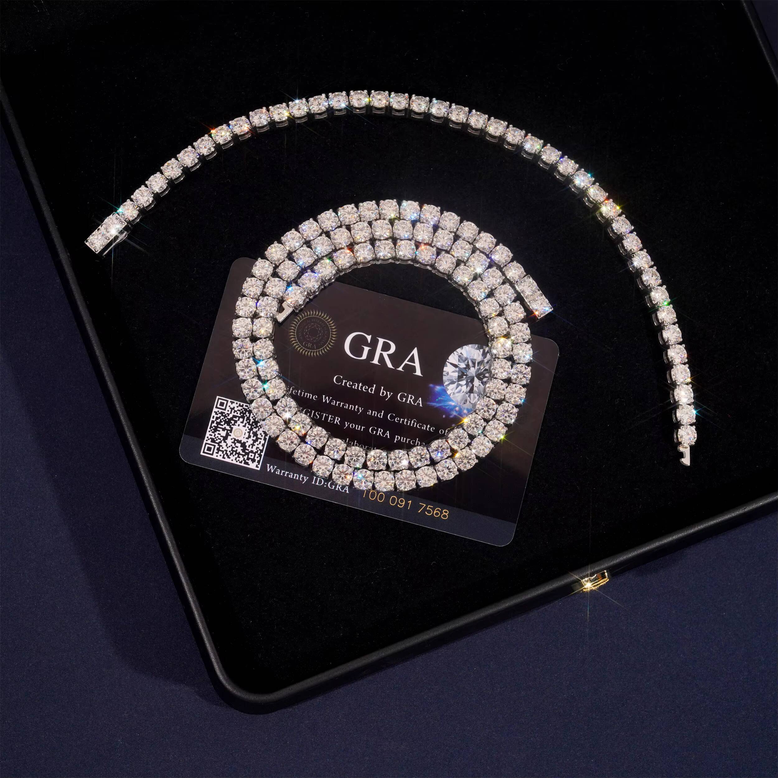 3mm 4mm Tennis Chain Stainless Steel Iced Out Moissanite Hip Hop Jewelry High Quality Diamond Pass Diamond test Necklace