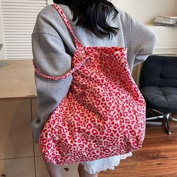 Large Tote Capacity Leopard Print Canvas for Bags Designer Women 2025 Autumn New Lazy Style Design Versatile Shoulder Underarm Bag