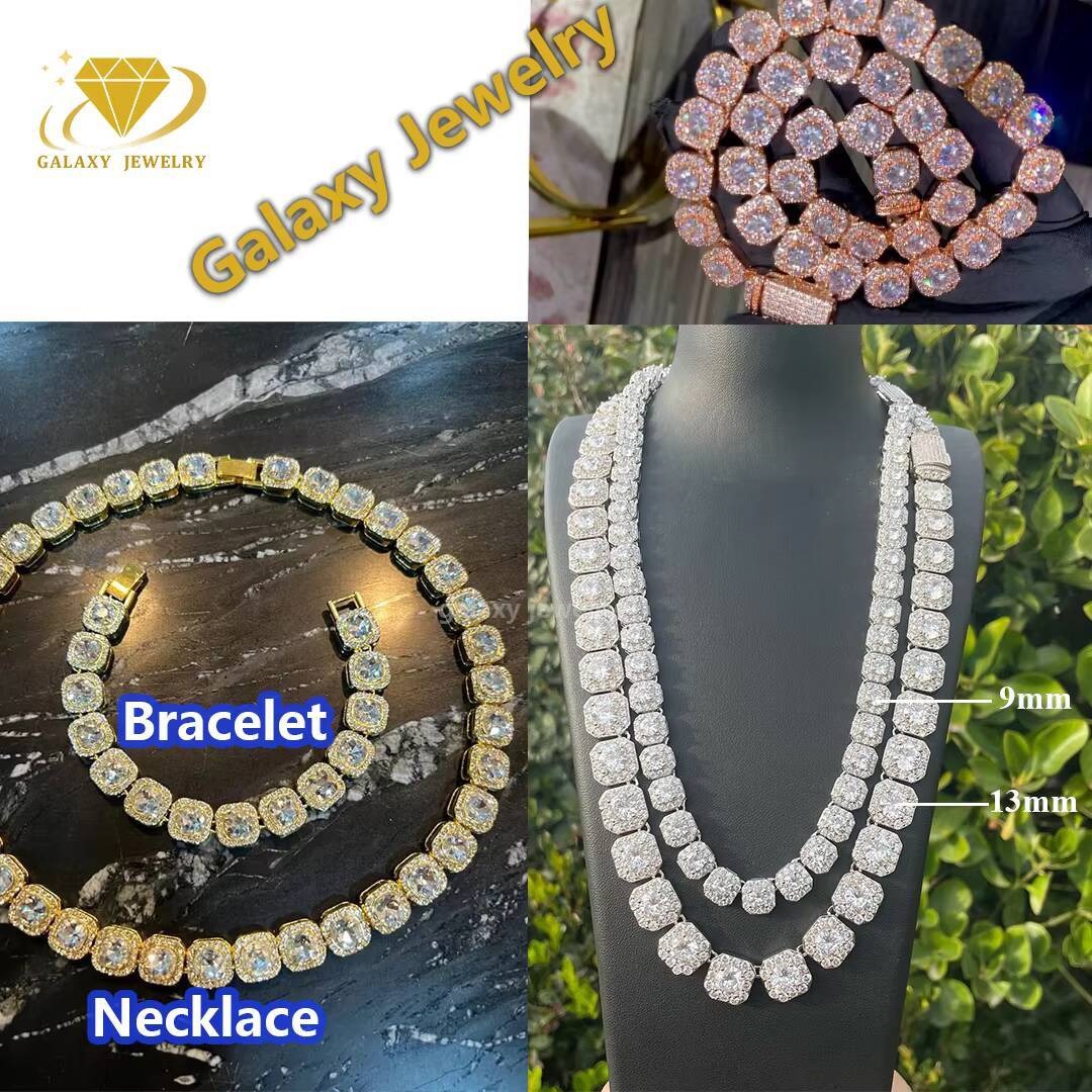 Hiphop Pass Tester GRA Custom Mens Cluster Diamond Chain Iced Out Tennis Bracelet Necklace Choker Moissanite Clustered Chain