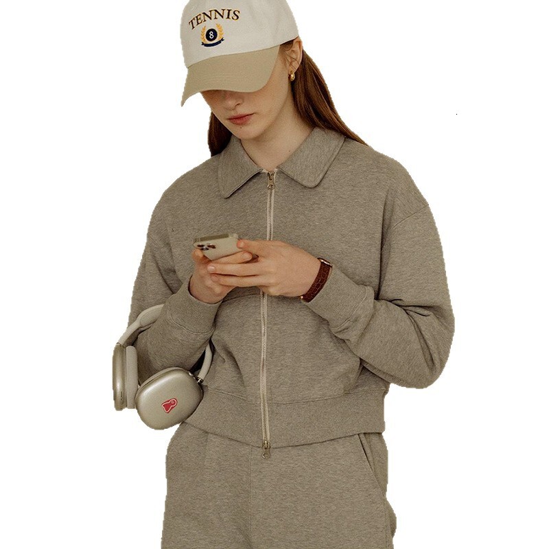 Cardigan Sweatshirt Fleece-Lined Women's Autumn Winter Fashion Casual Turn-Down Collar Top Sweatpants Sports Two-Piece Set
