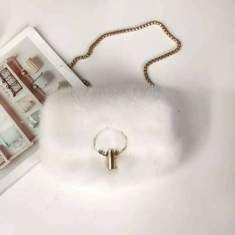 Designer bag 52 Mink Envelope Single Shoulder Crossbody Real Fur Fashion Women's Mini Fluffy Handbag Women Evening Party Bag