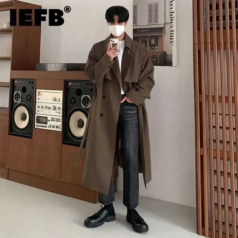 IEFB Autumn Winter Overcoat Mens Mid Length Coat Korean Fashion Loose Knee Over British Trench With Cotton Windbreakers 9C874 W250815