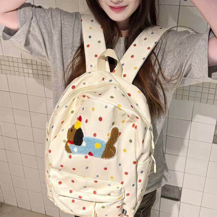 Autumn New Unisex Style Backpack Couple Cartoon Cute Dachshund Backpack Casual Polka Dot Backpack Large Capacity Women's Backpack Autumn New Desi