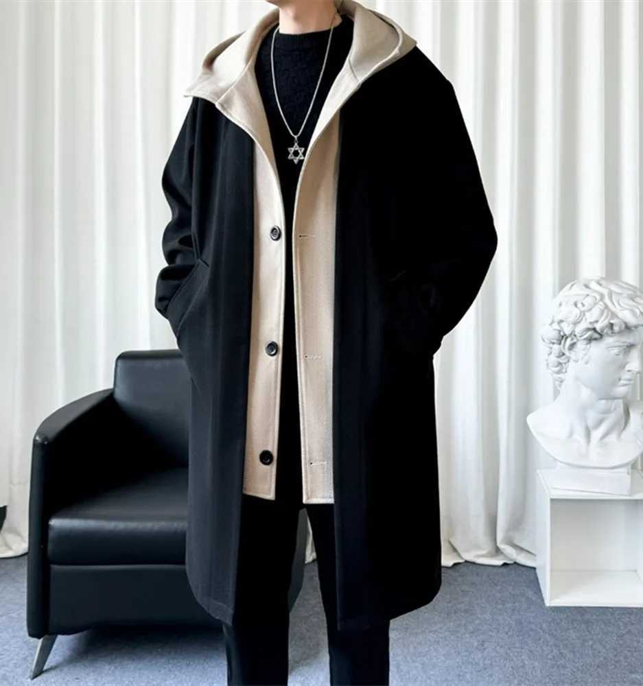 2025 Autumn and Winter New Mens High-Quality Extended Fake Two-Piece Hooded Windbreaker Jacket Trendy Mens Fashionable Casual W250815