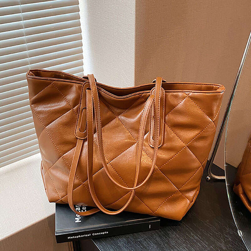 OLOEY Large Capacity Versatile For Women In 2023, New Trend This Year, Solid Color Dia Grid Shoulder Bag, Textured Commuting Tote Bag