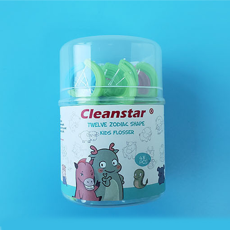12 Chinese Zodiac Children's Dental Floss Sticks, 48-Piece Canister, Colorful Dental Floss Sticks, Plastic Dental Floss