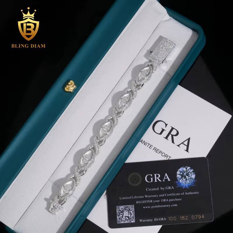 Pass Diamond Tester 12mm Rapper Jewelry Iced Out Hip Hop S925 Moissanite Evil Eyes Diamond Jewelry Cuban Link Bracelet Man
