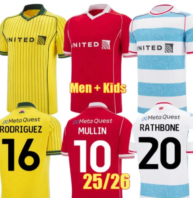 2025 Wrexham soccer jerseys 25 26 Mullin Jay Rodriguez Ollie Palmer Jack Marriott Sam Smith Steven Fletcher Ryan Longman Ollie Rathbone football shirt