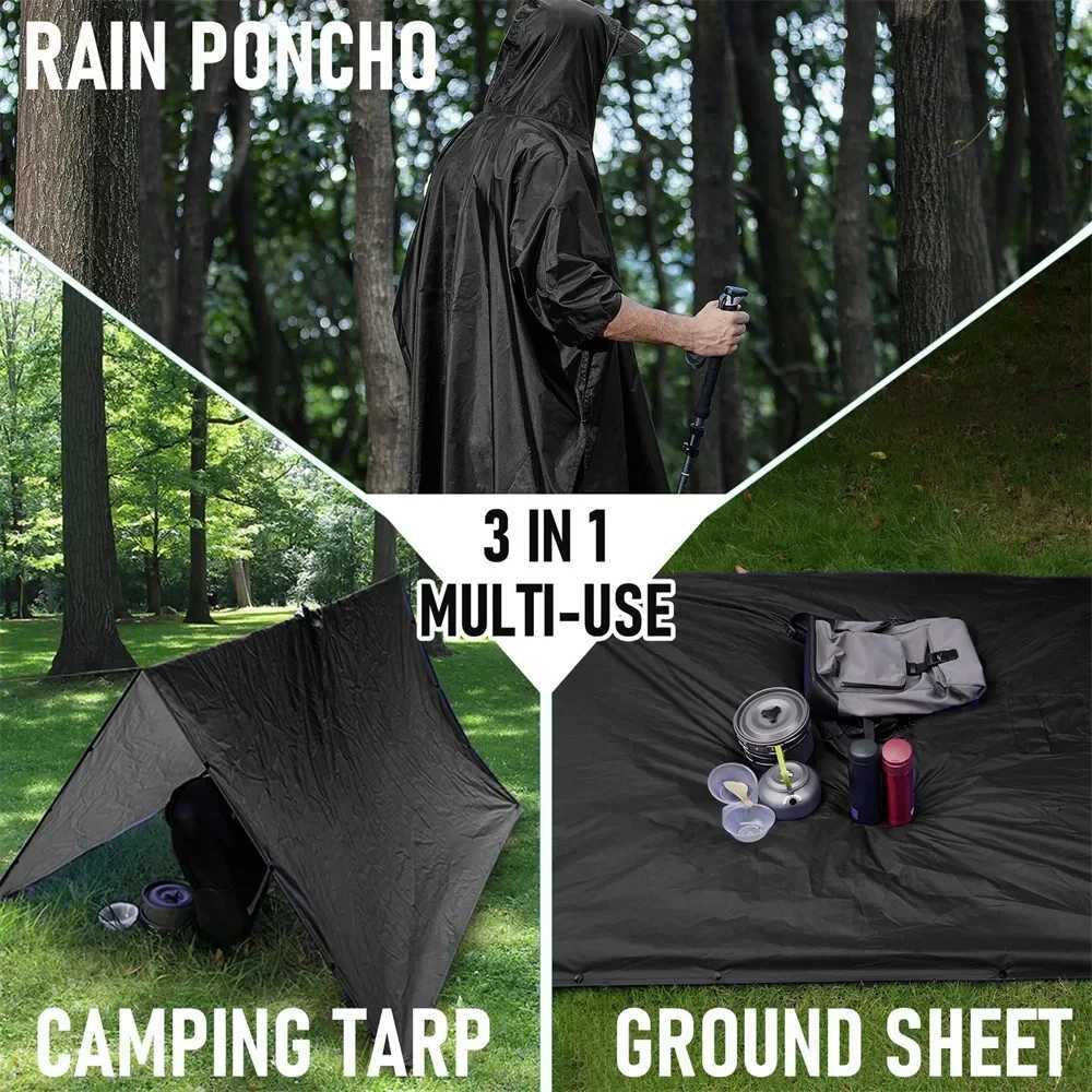 3 In 1 Outdoor Military Raincoat Hooded Sleeve Waterproof Rain Poncho Motorcycle Rain Cover Camping Hiking Travel Rainwear Tent Y250814