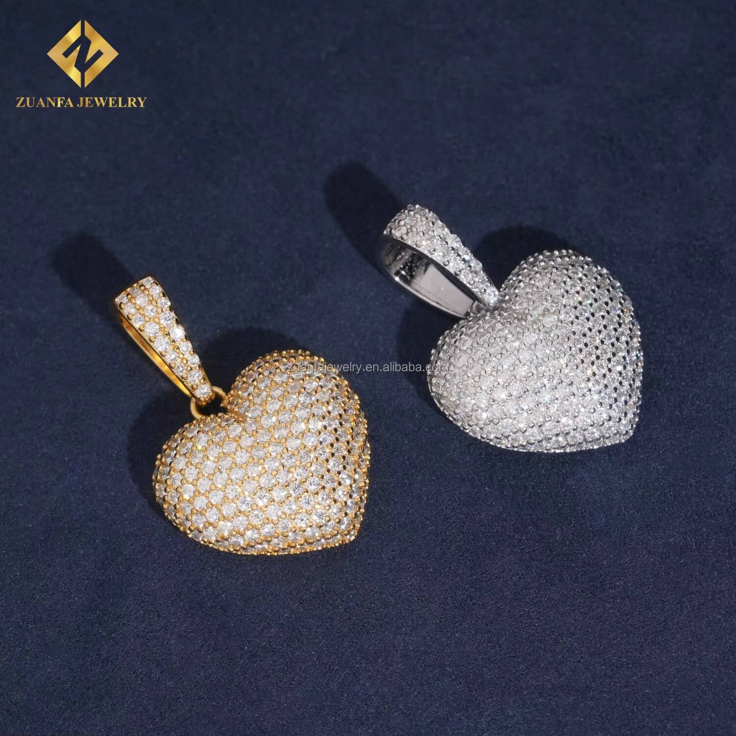 Drop Shipping Ship From USA Local Stock GRA Certificate Iced Out Hip Hop Jewelry 925 Silver Moissanite Diamond Heart Pendant