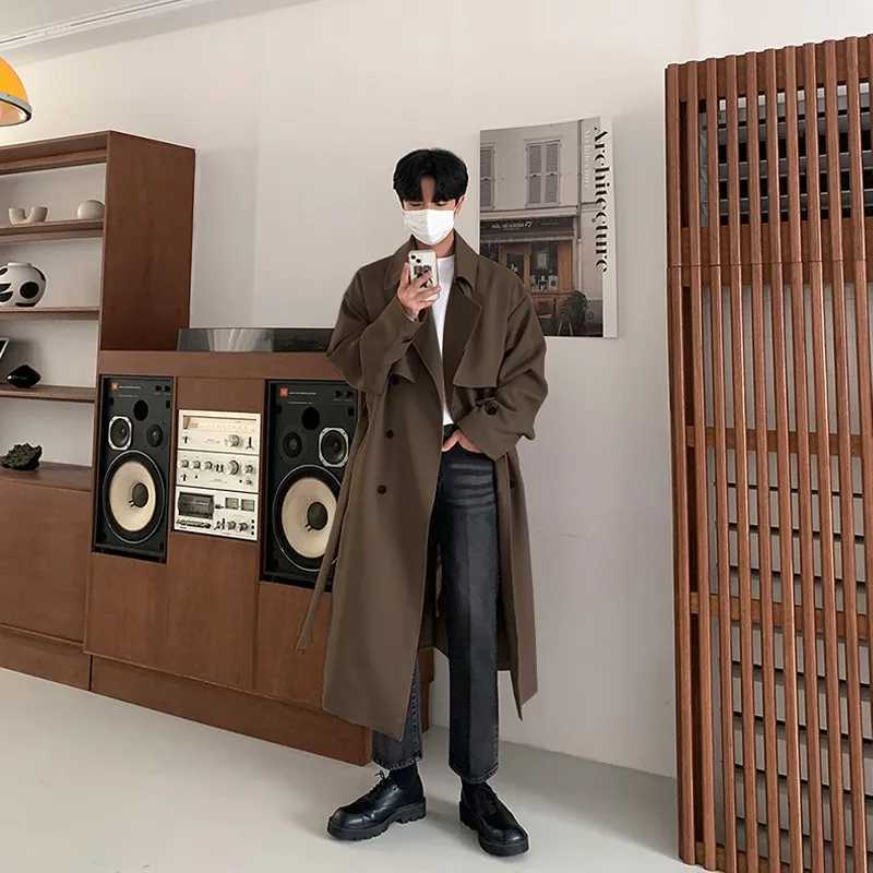 100% Cotton Mens Coat British Style Solid Double Breasted Oversize Leisure Long Coats Stylish Outwear Hombre Korean Style Windbreaker W250815