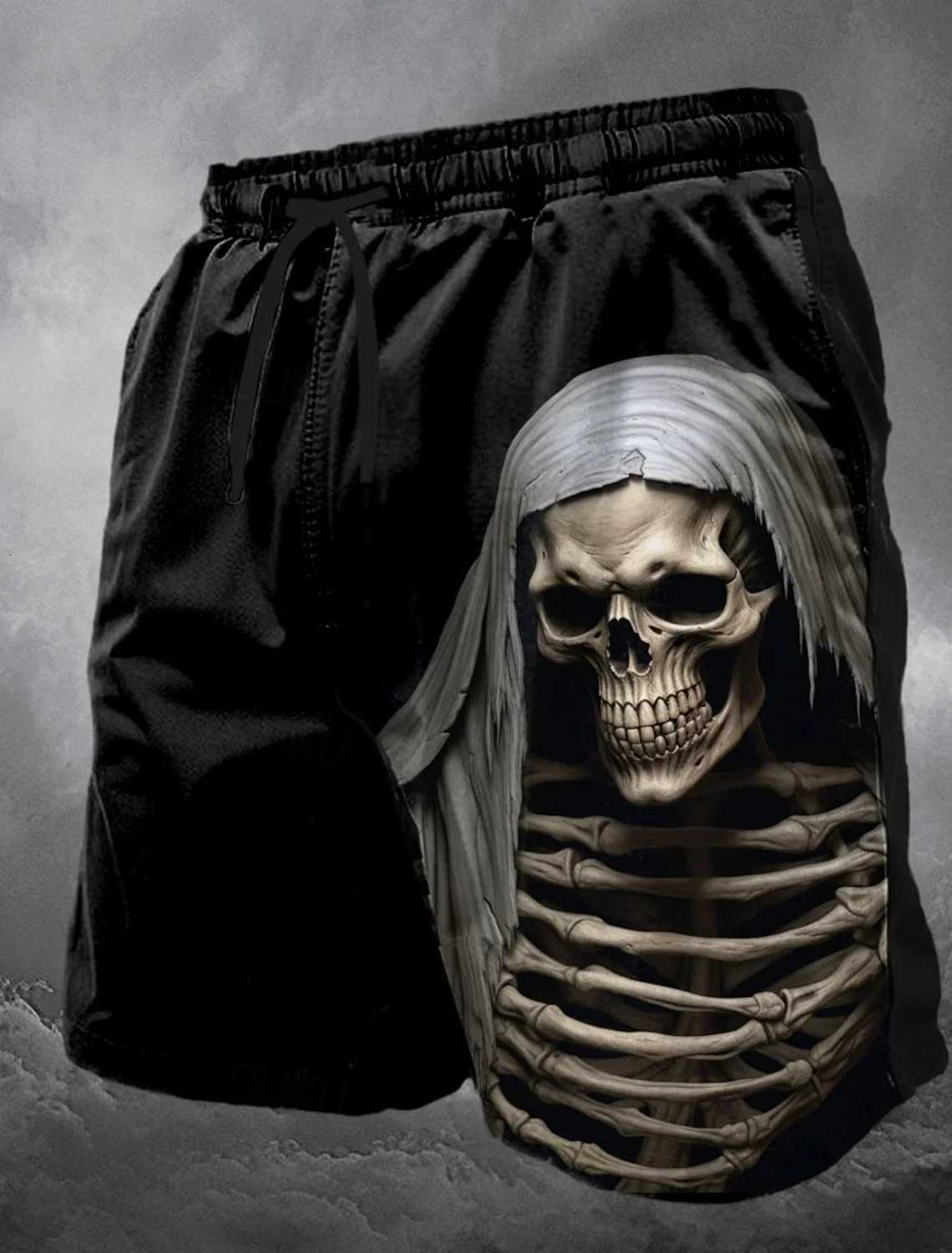 Mens Skull Long Swim Trunks Surf Trunks Shorts Fashion Street Trend Casual Daily Vacation with Elastic Waist Designer Clothing Y250814