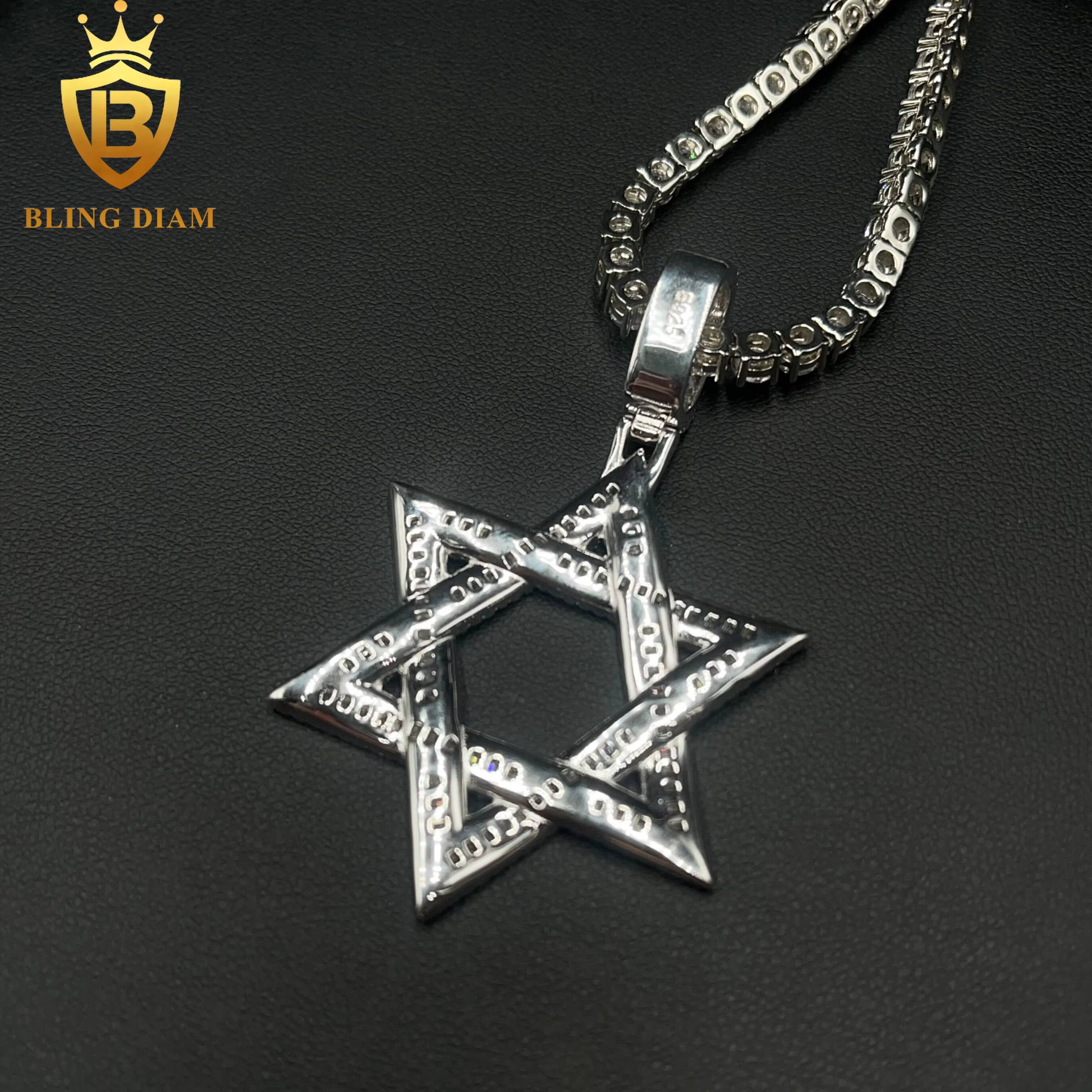 Iced Out Jewelry Passes Diamond Tester 925 Sterling Silver VVS Moissanite Baguette Star Charm Pendant