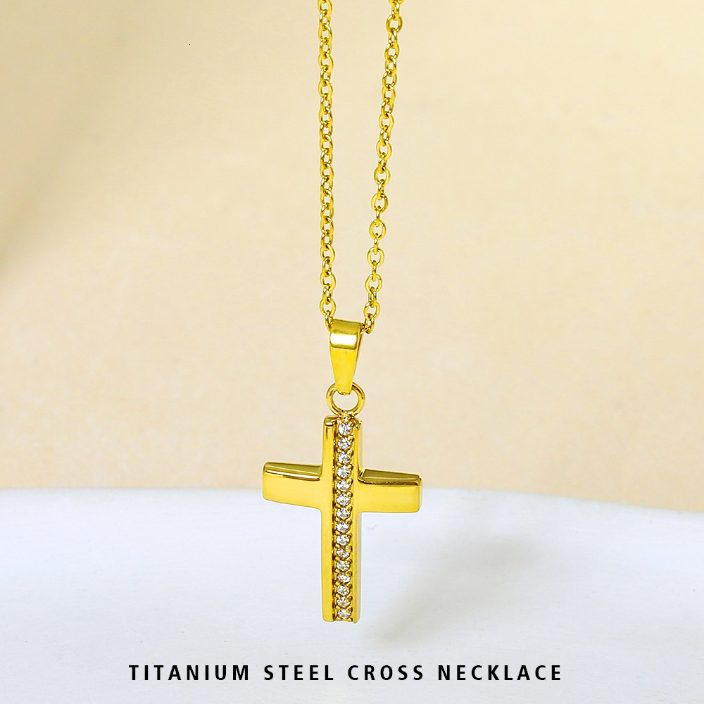 Titanium Steel Cross Non-Fading Simple Women's Light Niche High-End Zircon Necklace Accessory for Women Summer Jewelry for Women
