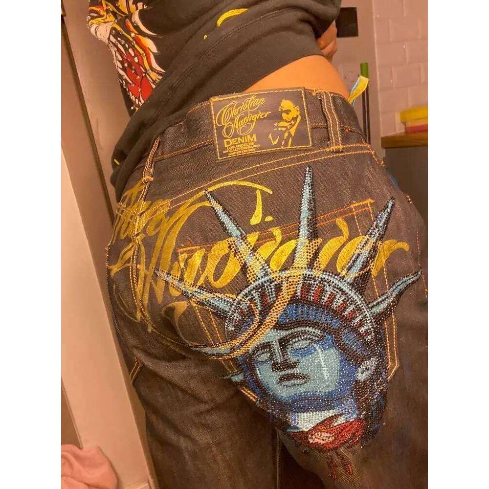 Y2k Gilding Statue of liberty Dias Jeans Casual Denim Pants High Waist Straight Wide Leg Jean Haruku Retro Women Clothing