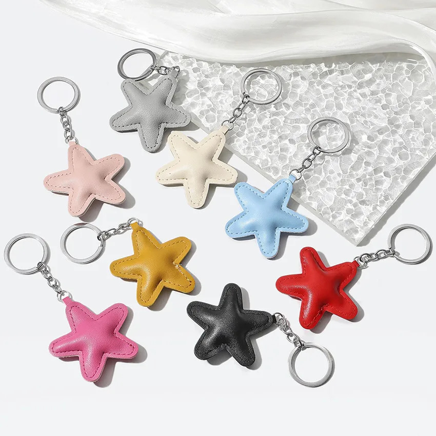 1pc Star Shape Keychain PU Leather Keyring Classic Car Key Holder Bag Hanger Colorful Pendant Simple Decoration 250804