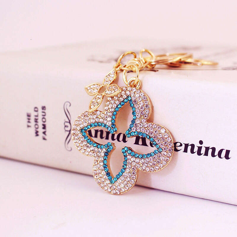 Full Dia Exquisite Four-Leaf Clover Alloy Keychain Accessory Key Chain Gift for Girlfriend Buckle Bag Pendant 1300